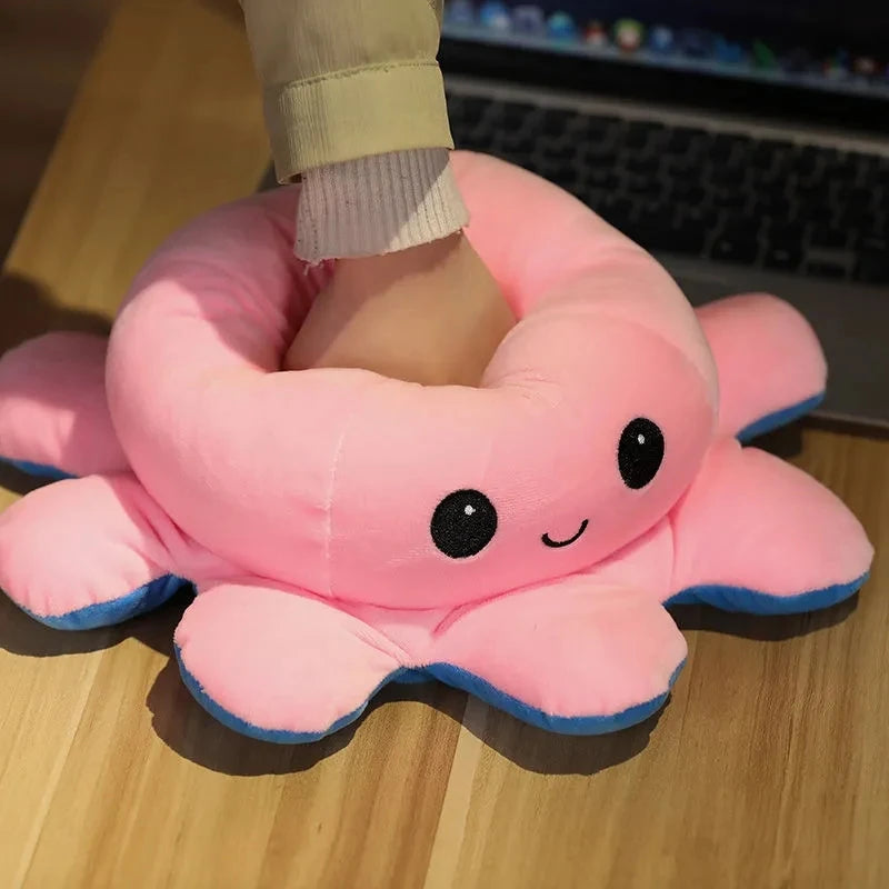 18/28/48cm Cute Reversible Mood Octopus Plush Toy Double Sided Flip Octopus Pillow Soft Stuffed Animal Doll Home Room Decor Gift