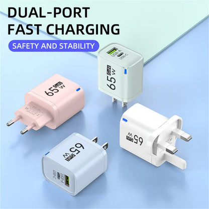 65W USB Fast Charging Charger Type C Quick Charger Portable Mobile Phone Plug EU/US/UK Wall Adapter For iPhone Samsung Xiaomi