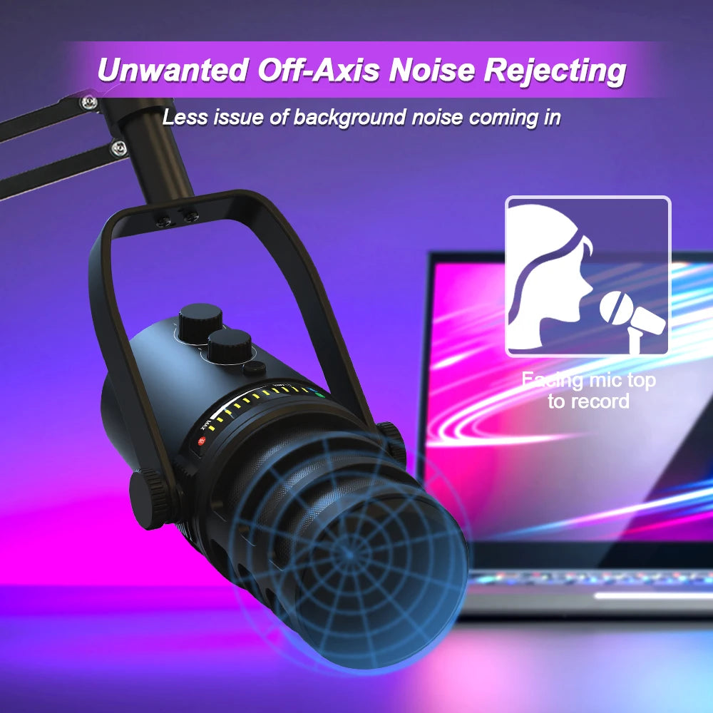 Haomuren XLR USB Dynamic Microphone for Podcasting Recording,PC Computer Streaming Gaming Mic With Mute Button Headphone Jack