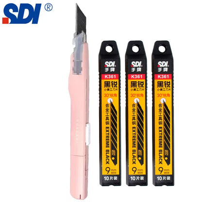 SDI 9mm Anti-Shaking Utility Knife 30-Degree Angle Sharp Black Steel Blades Box Cutter Auto Lock Professional Craft DIY Opener