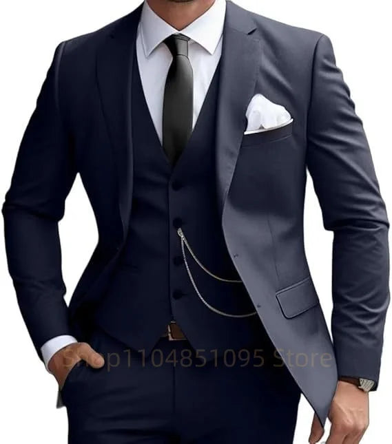 Elegant Mint Green 3 Piece Men's Suit Groom Tuxedos Business Suits Slim Fit Notch Lapel Blazer Vest Pants for Wedding Party Prom