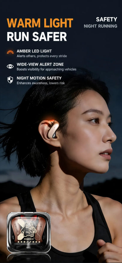 ZOMBIECAT B22 Open Ear Wireless Earbuds Bluetooth 6.0 14mm Driver Sport Headphones LED Light AI Translation for Running Cycling