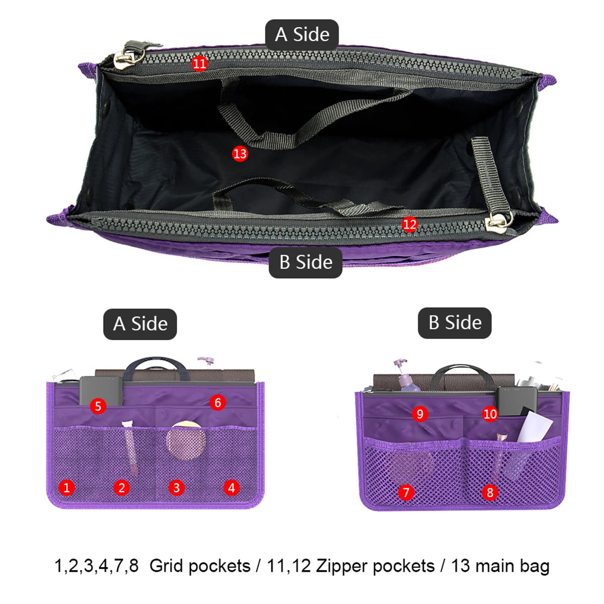 Multifunctional Bi-fold Storage Bag Large Capacity Makeup Bag with Mesh Grid Travel Storage Bag Mommy Bag Multi Pocket Cosmetic