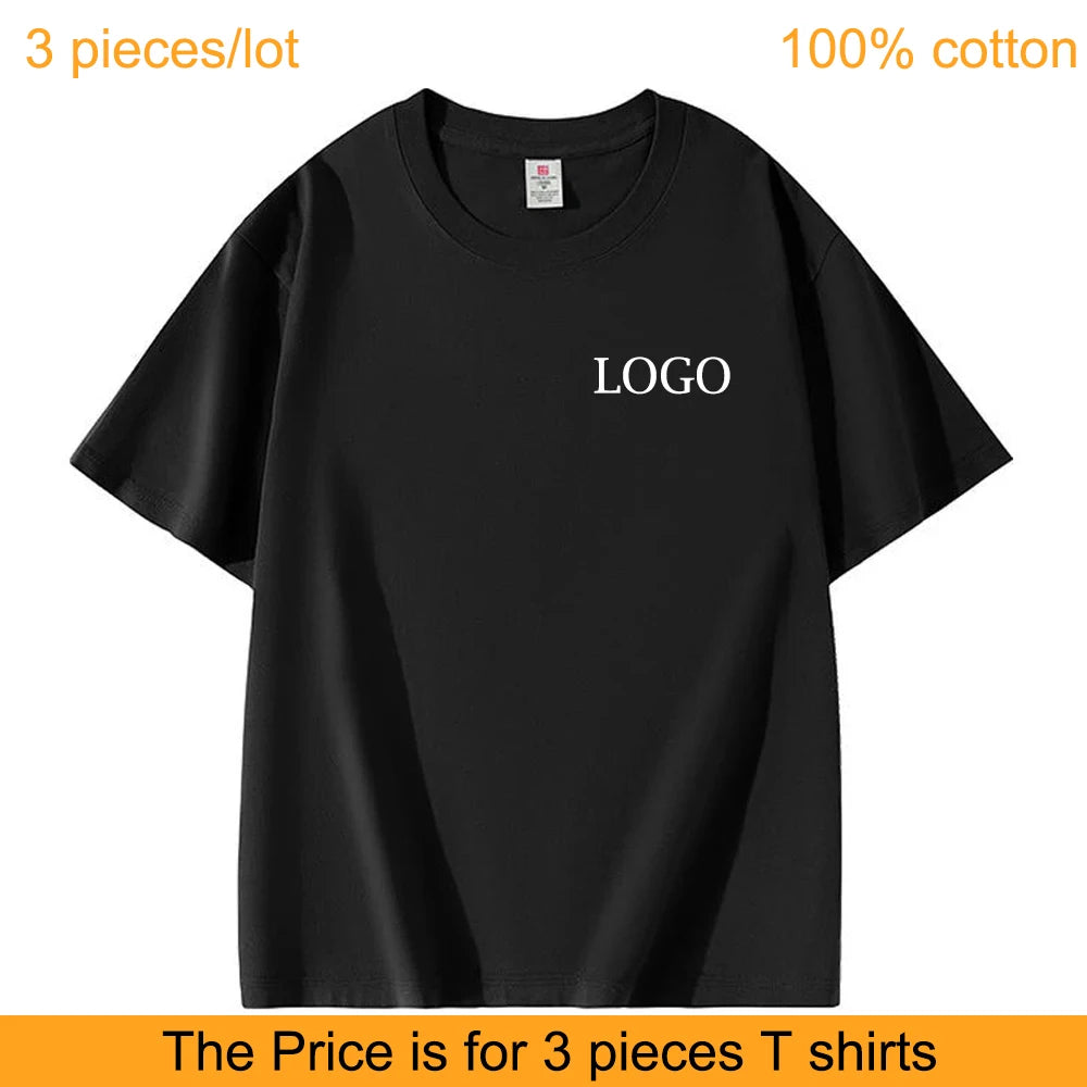 3pcs/lot Custom Workwear 100% Cotton T Shirt 220g Printed Embroidered Team Group Clothing Personalized Work Clothes Uniforms