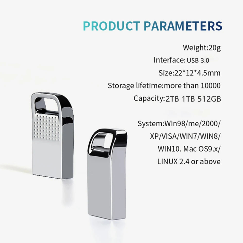 Mini USB 3.0 Pendrive 1TB 512GB 128GB Silvery External Storage Metal Memory Flash Drive USB Storage Key Pen Drive For Computer