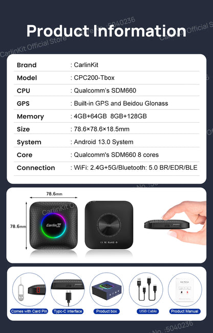 CarlinKit CarPlay Ai Box Android 13 SM6225 8 Cores 64GB 128GB Car Smart Streaming Box Wireless CarPlay Android Auto For Netflix