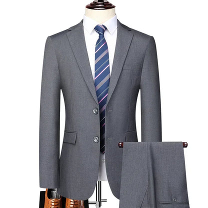 Suit (Blazer+Pants) Men's Fashion Business Outdoor Gentleman Trend Solid Color Casual Slim-fit Wedding Host Gentleman Suit S-6XL