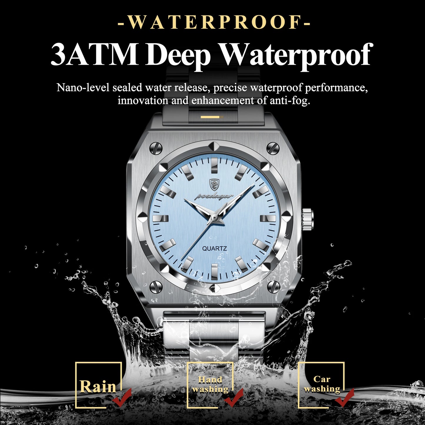 POEDAGAR Square Luxury Ladies Watch Waterproof Stainless Steel Luminous Fashion Woman Watch Elegant Quartz Women's Watches Reloj