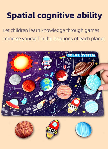 Solar System Puzzle for Kids  Wooden Cognitive Board  Early Learning Space Toys  Montessori Astronomy Toy  Safe Non-Toxic Puzzle