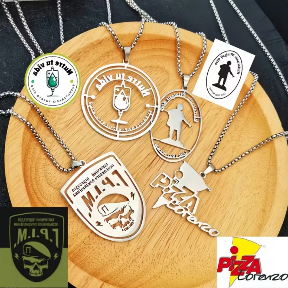 Personal Design Men's Pendant Necklace Custom Company Club Logo image Stainless Steel Thick Chain Necklace Birthday Jewelry Gift