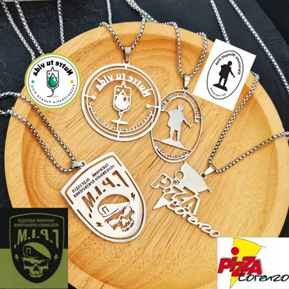 Personal Design Men's Pendant Necklace Custom Company Club Logo image Stainless Steel Thick Chain Necklace Birthday Jewelry Gift