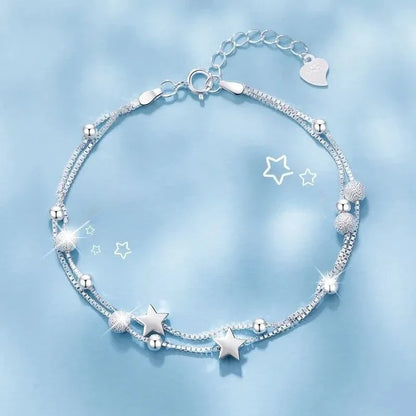 2pcs/set 925 Sterling Silver Heart Bracelet Necklace Jewelry Set for Women Korean Adjustable Charm Bracelet Luxury Party Jewelry