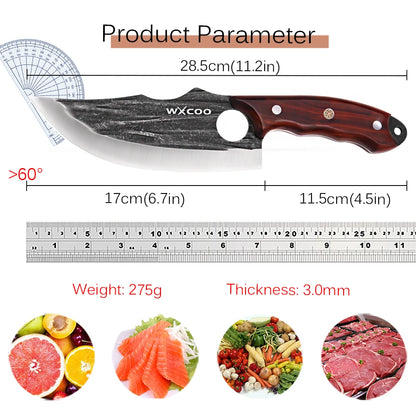 WXCOO Forged Butcher Knife Fish Boning Knife DIY Kitchen Stainless Steel Fruit Slicing Vegetable Chef Wooden Handle BBQ Cooking