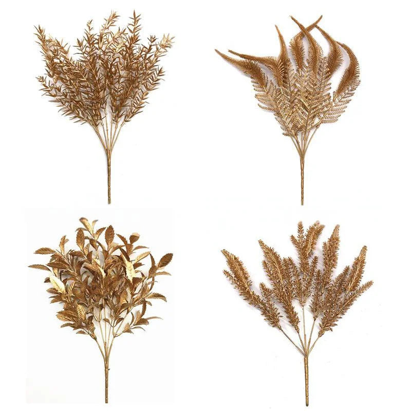 Luxury Golden Artificial Flower Arrangement Floral Display with Golden Leaves,for Christmas, Indoor Decor for Home Decorations