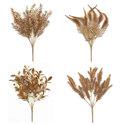 Luxury Golden Artificial Flower Arrangement Floral Display with Golden Leaves,for Christmas, Indoor Decor for Home Decorations