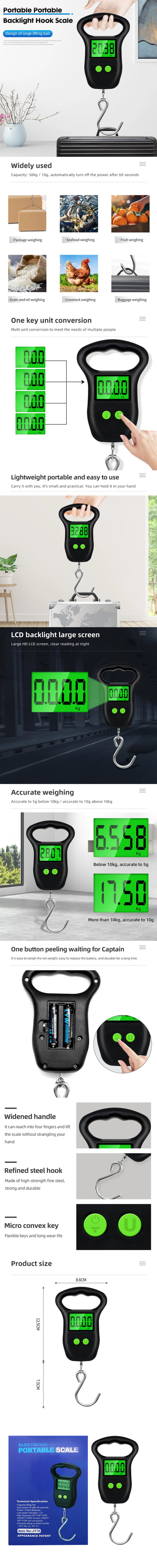 200kg/50kg Hanging Scale Digital Backlight Electronic Scales Fishing Weights Pocket Scale Luggage Crane Scale