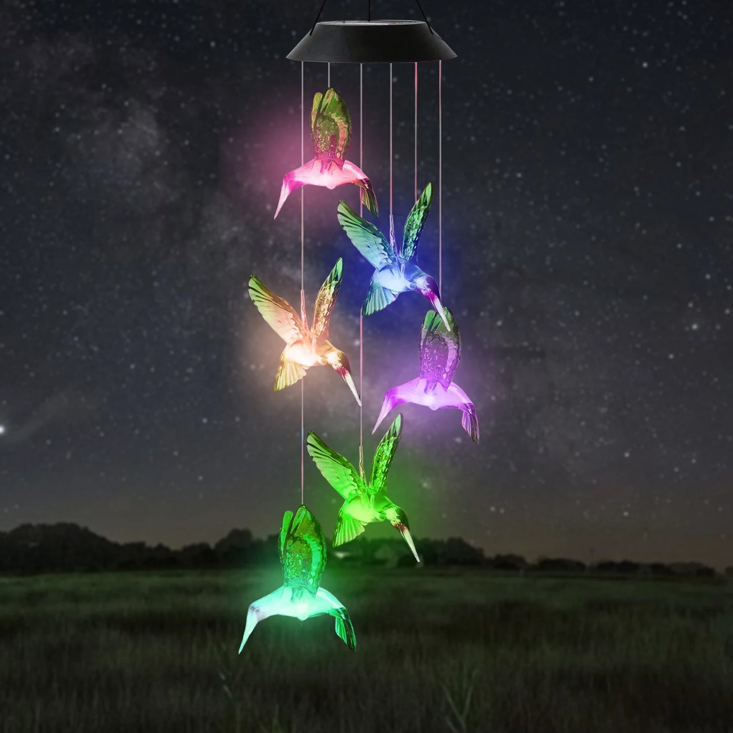 1Pc Outdoor Solar Garden Multi-color Wind Chime Lights North American Cardinals Butterfly Dragonfly Hummingbird and So On