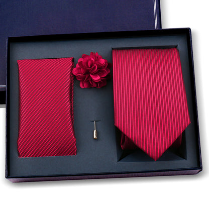 Elegant Ties For Men Classic Paisly Neck Tie Pocket Square Brooch Set With Gift Box Mens Business Wedding Suit Accessories
