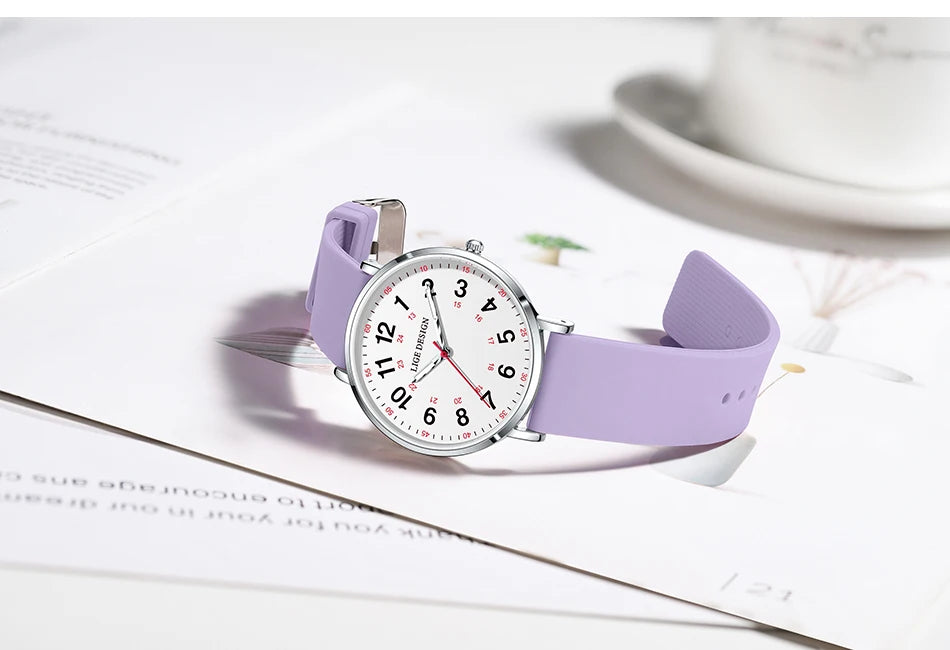 LIGE New Fashion Women's wristwatch Ultra-Thin Quartz Watches for Woman Waterproof Luminous Silicone Ladies Watches Pink Clock