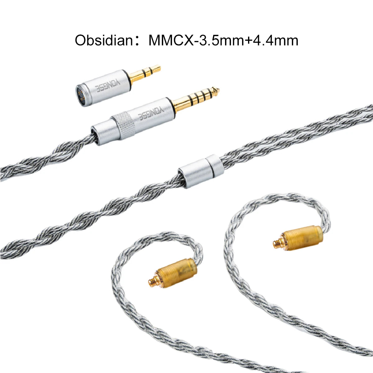 Yongse Obsidian Cable Silver-plated Single Crystal Copper Earphones Upgrade Cable Switchable Plug: 3.5mm +4.4mm