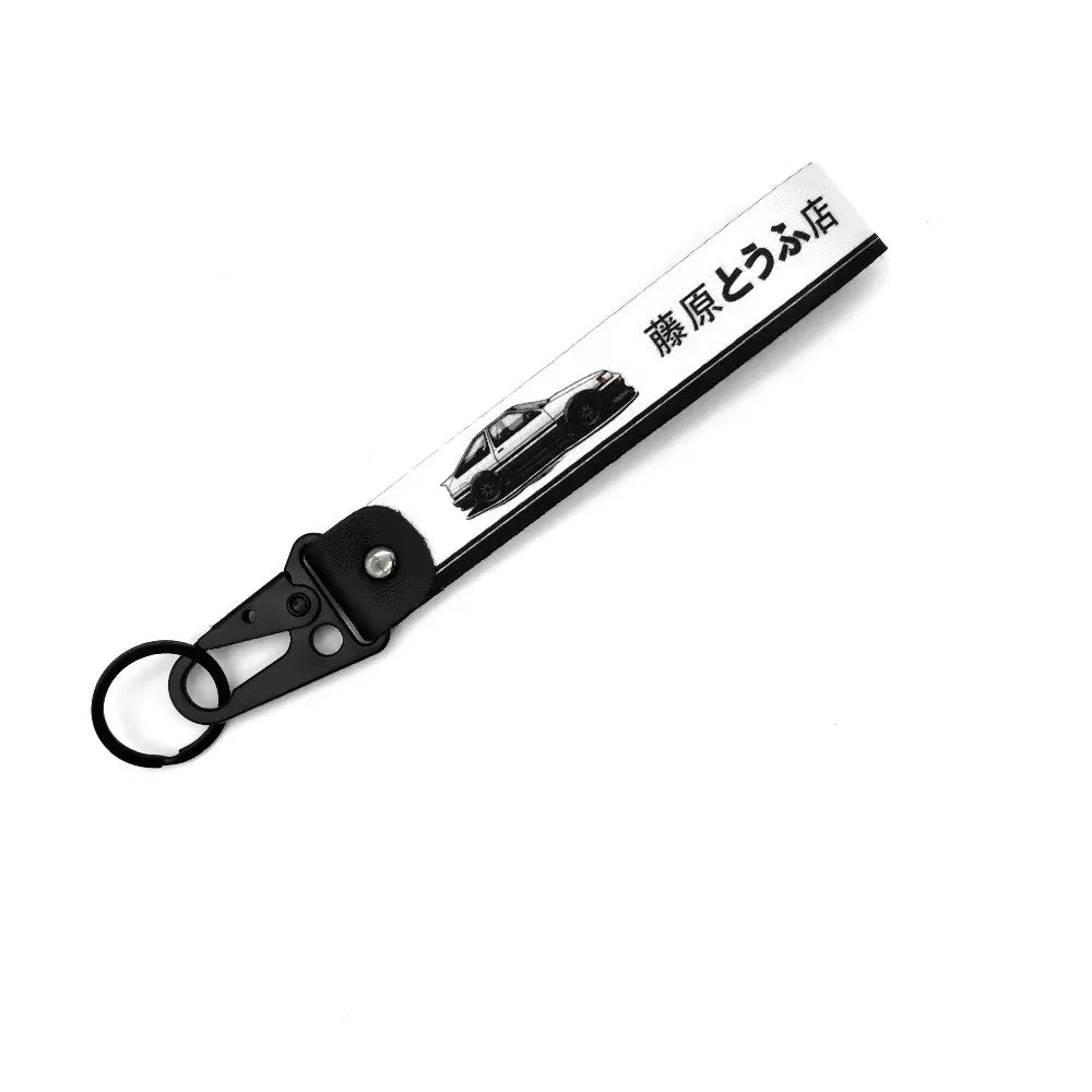Initial D Car Keychain Nylon JDM Style Gift Lanyard Keyring Auto Key Steel Spring Clip Key Starp Key Pendant