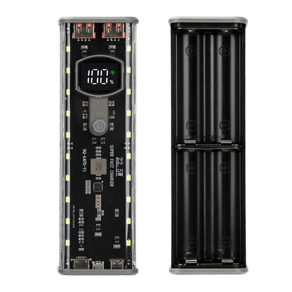 4*21700 DIY Power Bank Case PD22.5W Transparent Quick Charge Battery Box LED Screen Battery Case Kit With Light For Huawei