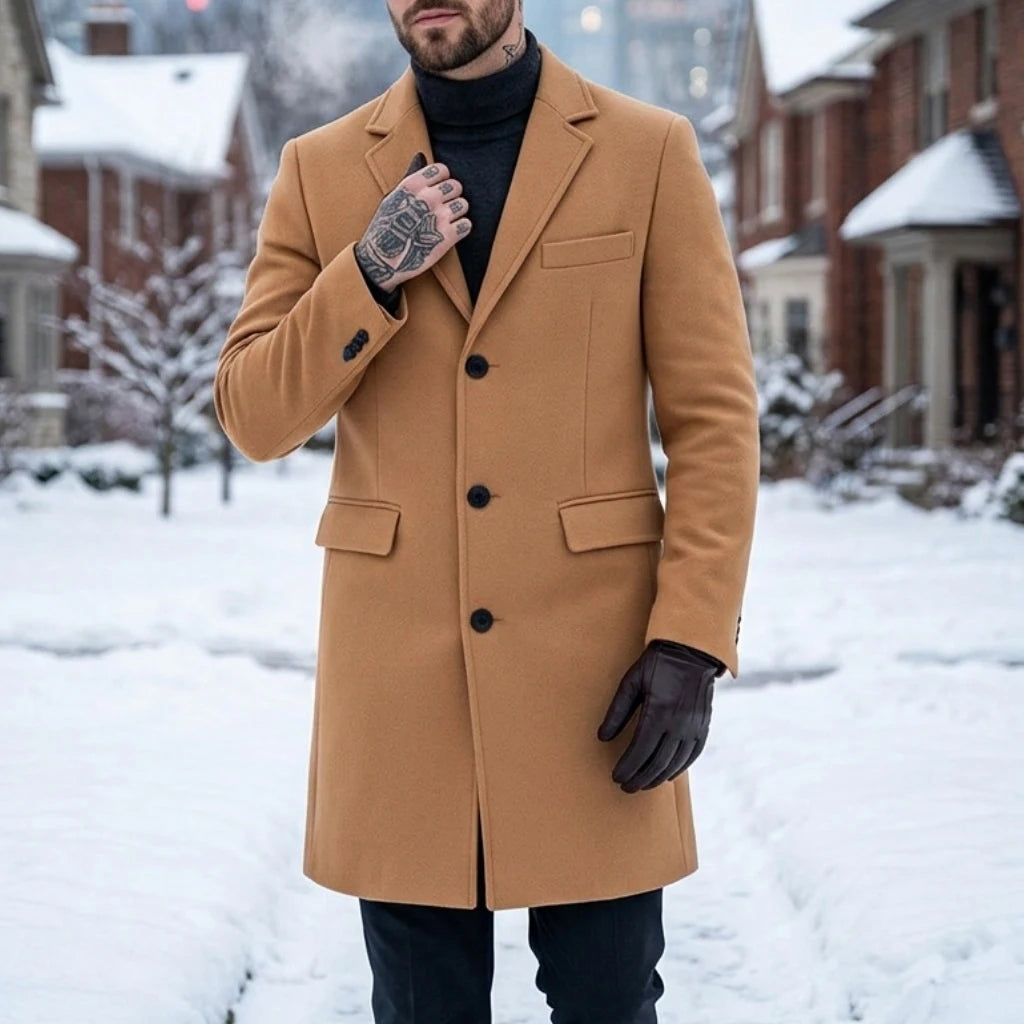 New Men's Wool Blend Single-Breasted Trench Coat | Warm Casual Streetwear Overcoat | Autumn Winter Outdoor Jacket [Soft]