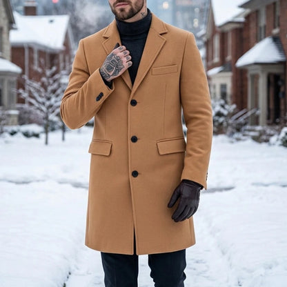 New Men's Wool Blend Single-Breasted Trench Coat | Warm Casual Streetwear Overcoat | Autumn Winter Outdoor Jacket [Soft]