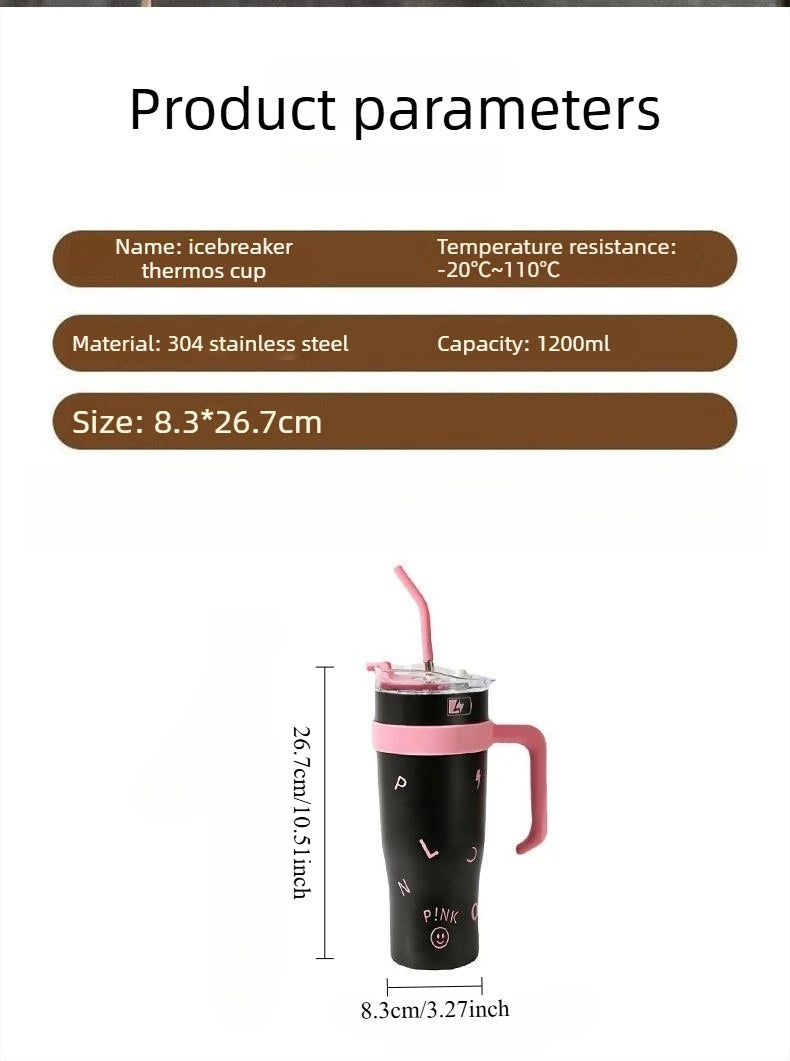 Stylish High Capacity Insulated Stainless Steel Water Bottle with Straw for Women Outdoor Sports Cup