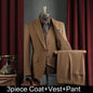 Men Suit Outfit Simple Solid Turn Down Collar Blazer Man Single-breasted Vest Straight-leg Pant Male Slim Wedding 3-piece Set