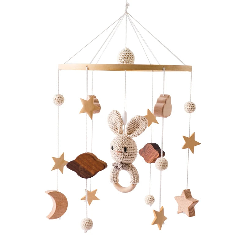 Baby Soft Felt Cartoon Wool Ball Seashell Rattles Hanging Bed Bell Newborn Mobile Crib Wooden Bracket Montessori Education Toys