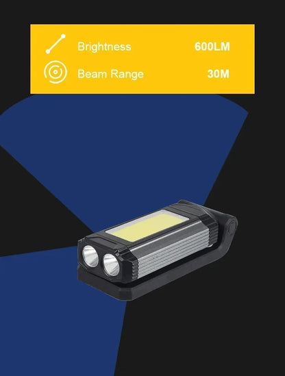 USB Rechargeable LED Flashlight with Magnetic COB Work Light Portable Camping Lantern Type-C Power Bank Function Lamp