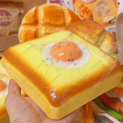 Fried Egg Toast Squishy Toy, Slow Rising Squeeze Bread Toy, Stress Relief Hand Relax Fidget Toy for Kids Adults