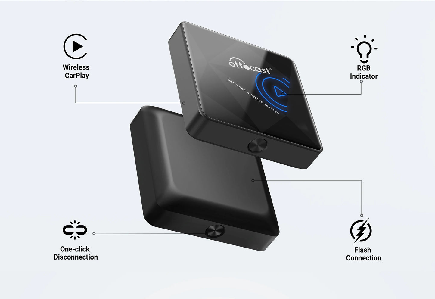 OTTOCAST U2Air PRO Wired To Wireless CarPlay Adapter USB Dongle Smart Ai Box Car Accessories for VW Nissan Ford Volvo Kia Benz