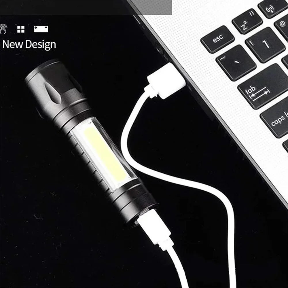 Portable COB+LED Camping Light Flashlight USB Rechargeable Zoom Tactical Torch Lamp Waterproof Emergency Torch Christmas Gift