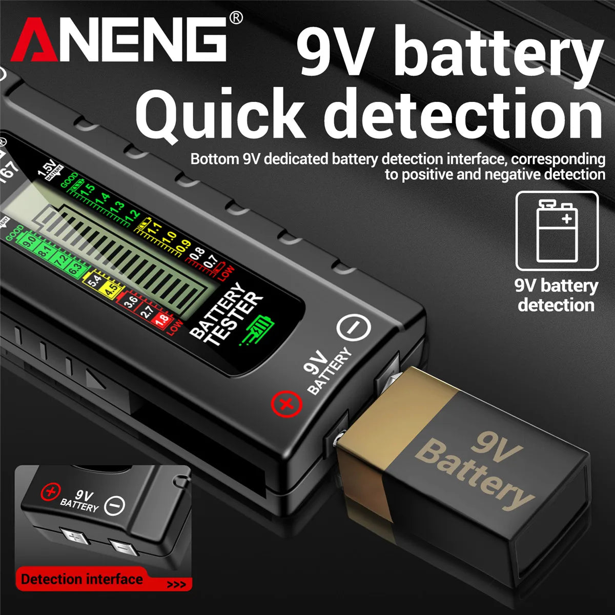 ANENG BT167 household battery level tester does not require power supply to measure D/C/AA/AAA/9V/button battery level detector