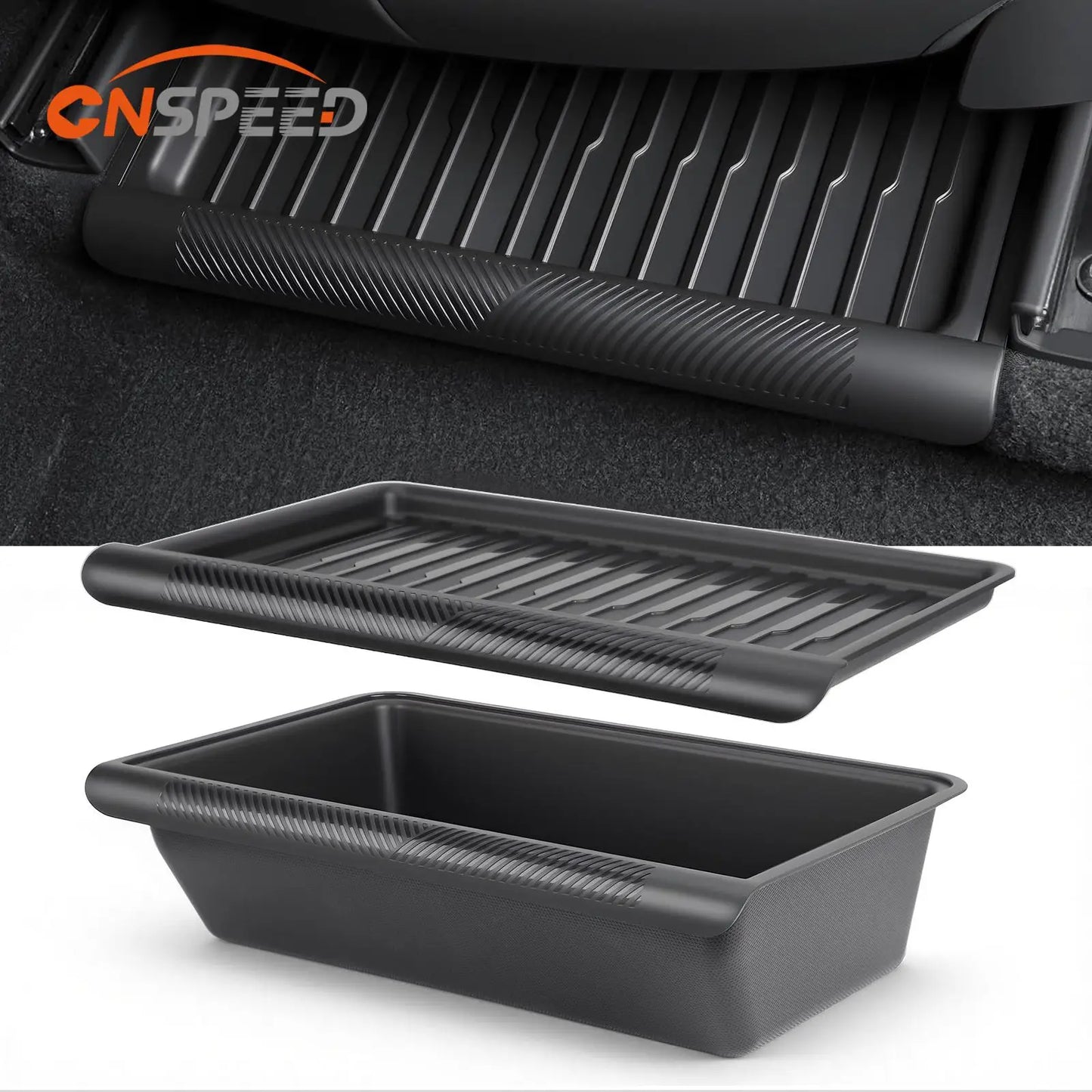 CNSPEED Under Seat Storage Box TPE Hidden Organizer Tray Space Box with Lid For Tesla Model Y 2020 2021-2024 Juniper 2025-2026
