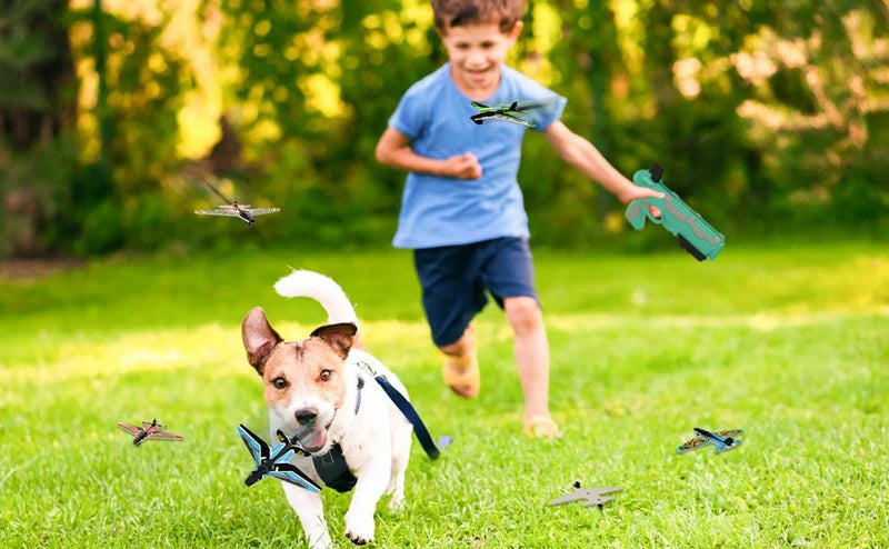 Airplane Launcher Toys for Kids Summer Outdoor Catapult Gun Foam Glider Flying Plane Toy  Game Gifts for Boys Novelty & Gag Toys