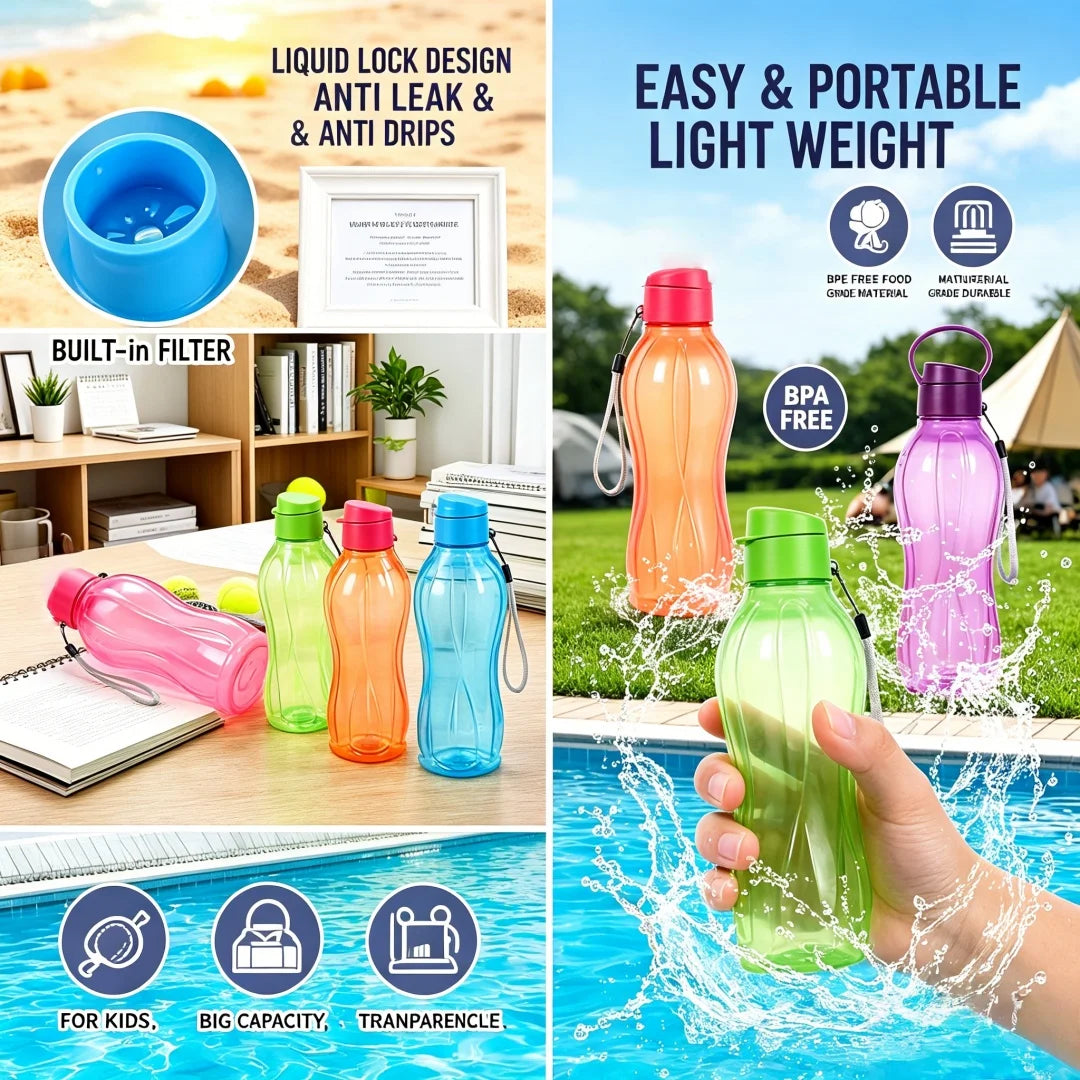 Plastic Water Bottle Large Capacity Leak Proof Outdoor Sports Water Cup Clear with Handle Strap Flip Top Drink Bottle