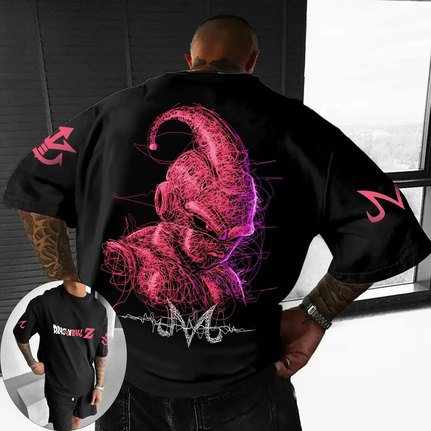 2026 Summer Dragon Ball Oversized T-shirt High Quality 100% Cotton Kid Goku with Power Pole Line Art Print UnisexCasual Y2K
