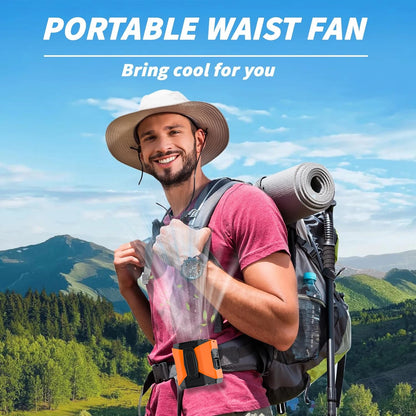 Portable Waist Fan Clip On, MAX 7H Work Time, Rechargeable Wearable Shirt Fan with Light,with Power Bank Function,16000RPM Powerful 5 Speed Belt Fans Personal Fans for Outdoor Jobsite Camping Travel
