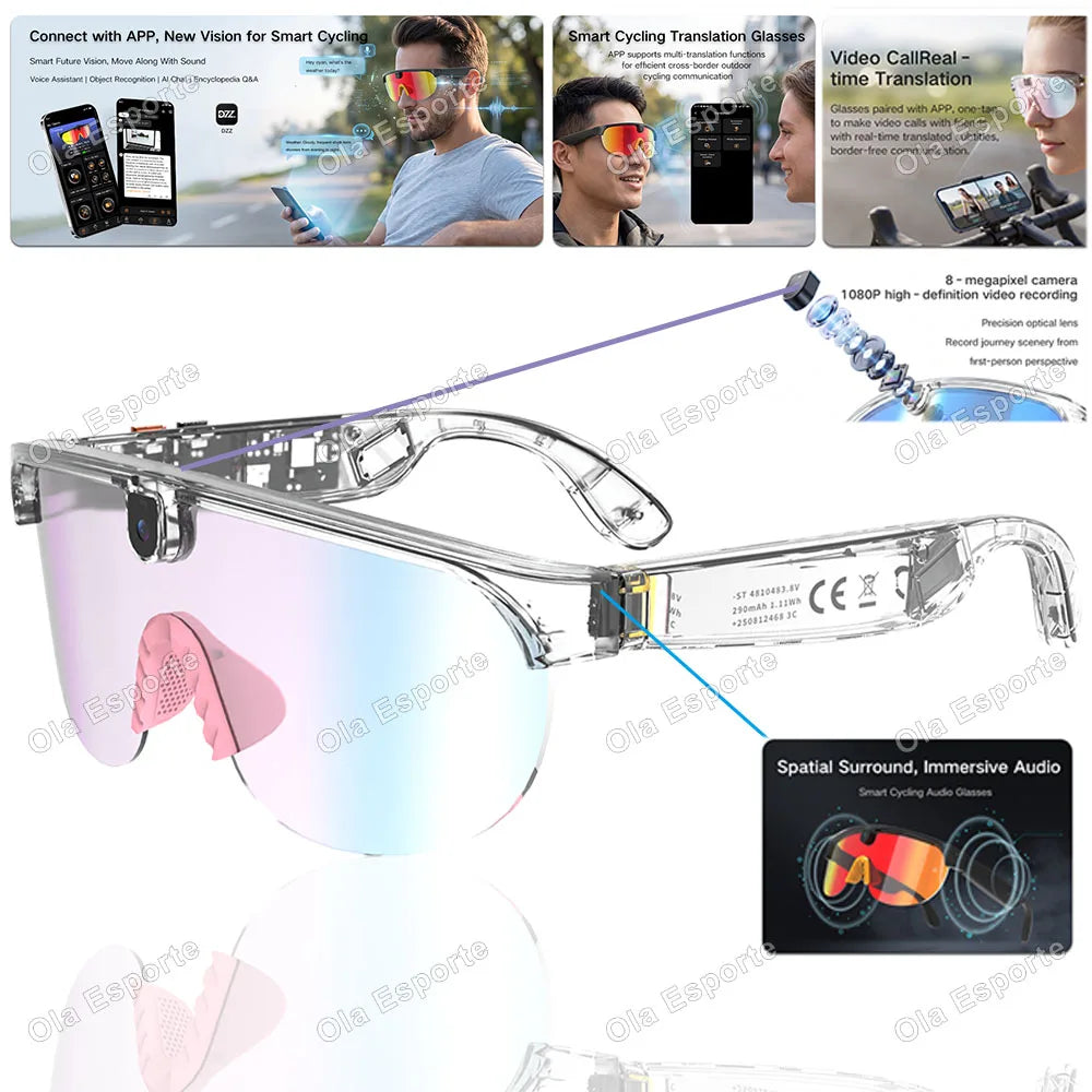 4K Polarized AI Smart Cycling Glasses Men 800W Camera Video Recording Translation Sunglasses BT Call Music Sports Glasses Q01