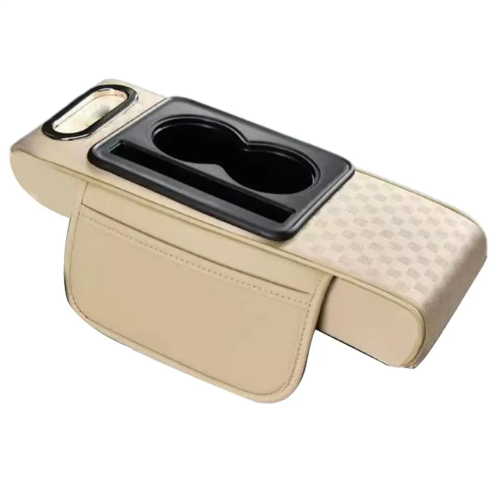 4 in 1 Car Center Console Armrest Cushion Height Increasing PU Leather Tissue Box Cup Holder Storage Pad Universal Fit