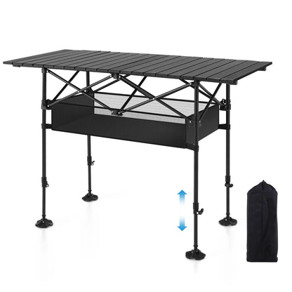 Height Adjustable Camping Table Tall Large Outdoor Folding Camping Table With Wide Base Anti-Sink Legs&Carry Bag For BBQ Beach