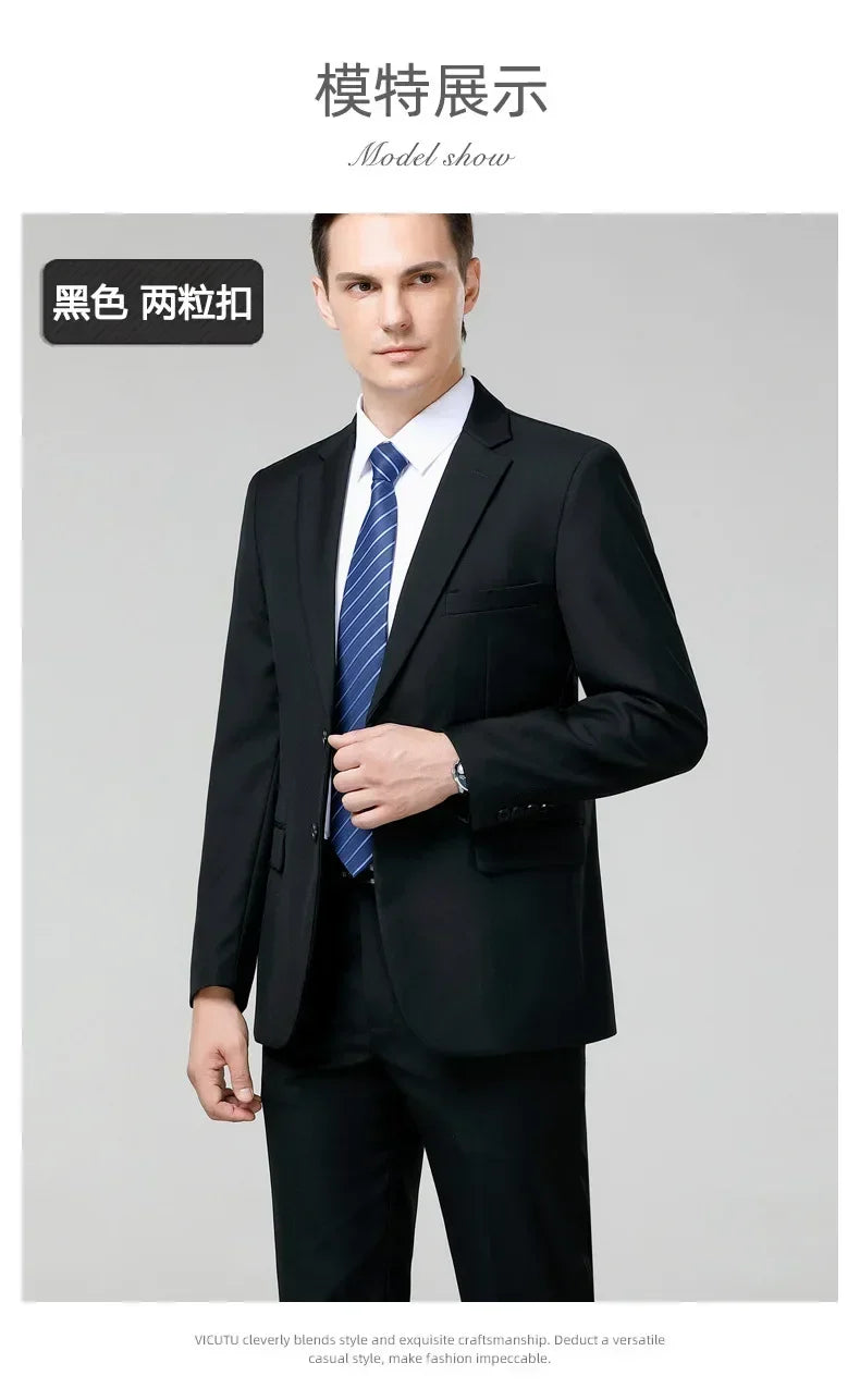 Suit S-8XL (Blazer+ Trousers) Men's Fashion Business Plus Size Gentleman's Casual Shirt for Work Slim-fit Wedding Formal Suit