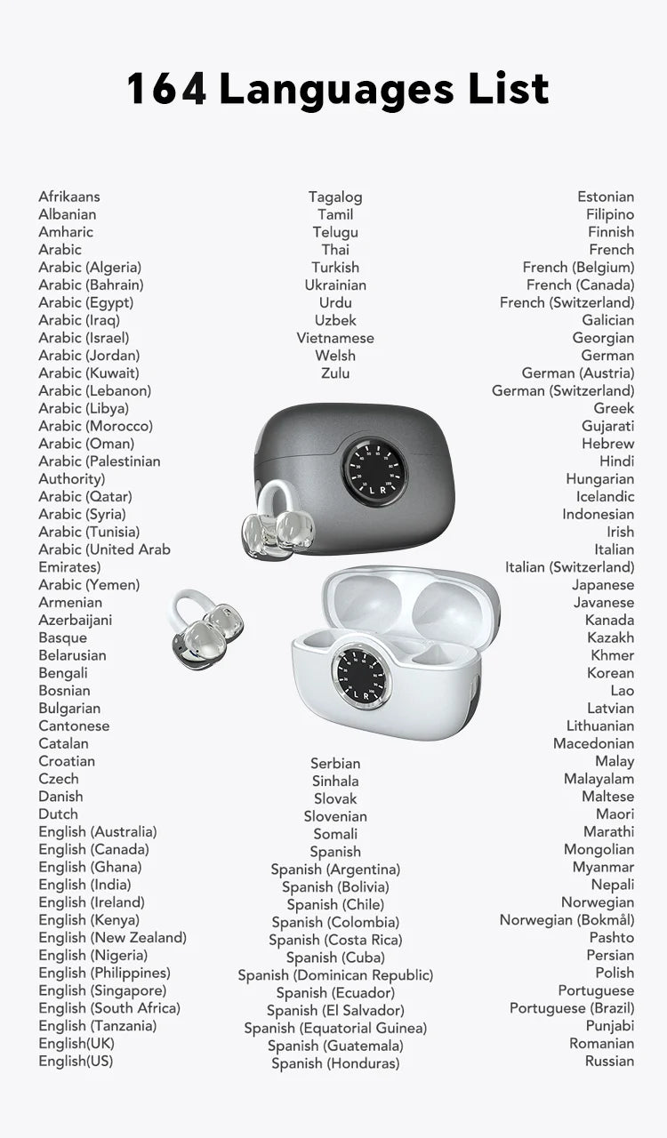 A80 Newest AI Translation Headphones Wireless Bluetooth 6.0 Earbuds 164 Languages Real-Time Translator Noise Cancelling