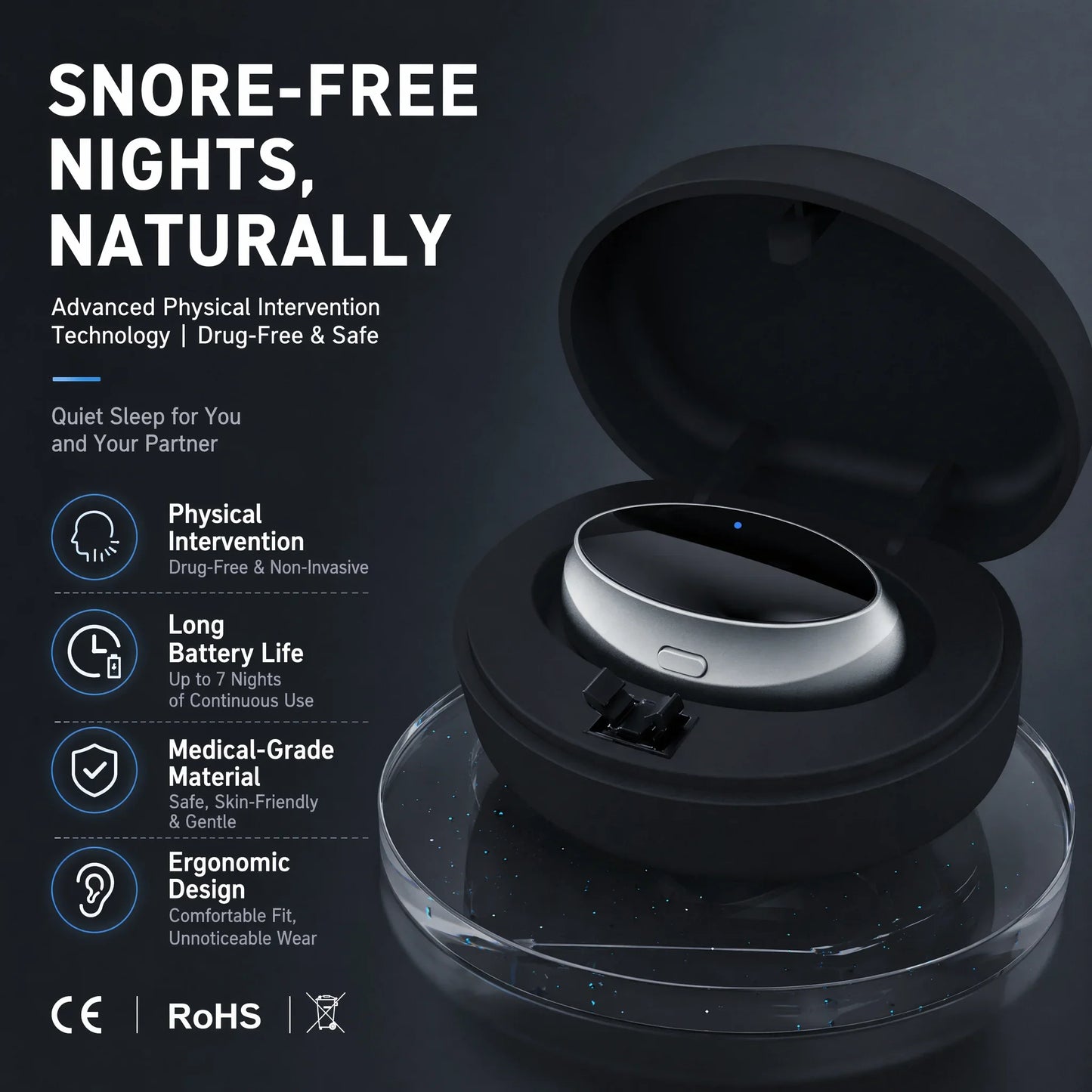 Smart Anti-Snoring Device TENS Pulse Snore Stopper Portable Sleep Aid Health Noise Reduction for Improved Sleep Quality