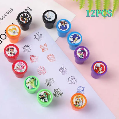2026！！12PCS/set Sonic Seal Anime Figure Peripherals Cute Children Cartoon Seal Toys Multiple Patterns Boys Girls Birthday Gifts