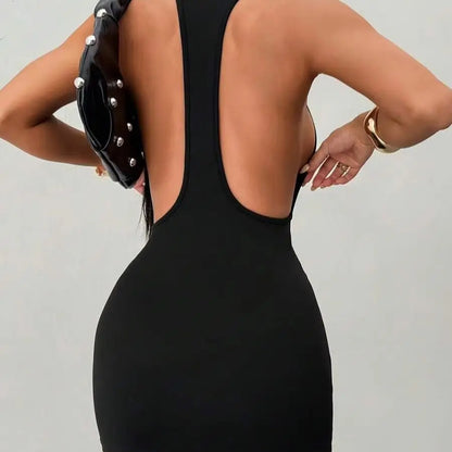Women's Solid Color Cross Back Mini Dress Sexy Casual Maxi Evening Gown for Cocktail Prom Birthday Party