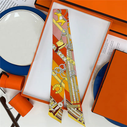 Summer New Animal Design Elephant Female Decoration Twill Silk Scarf Long Ribbon Binding Bag Silk Ribbon Hair Belt Small Scarf